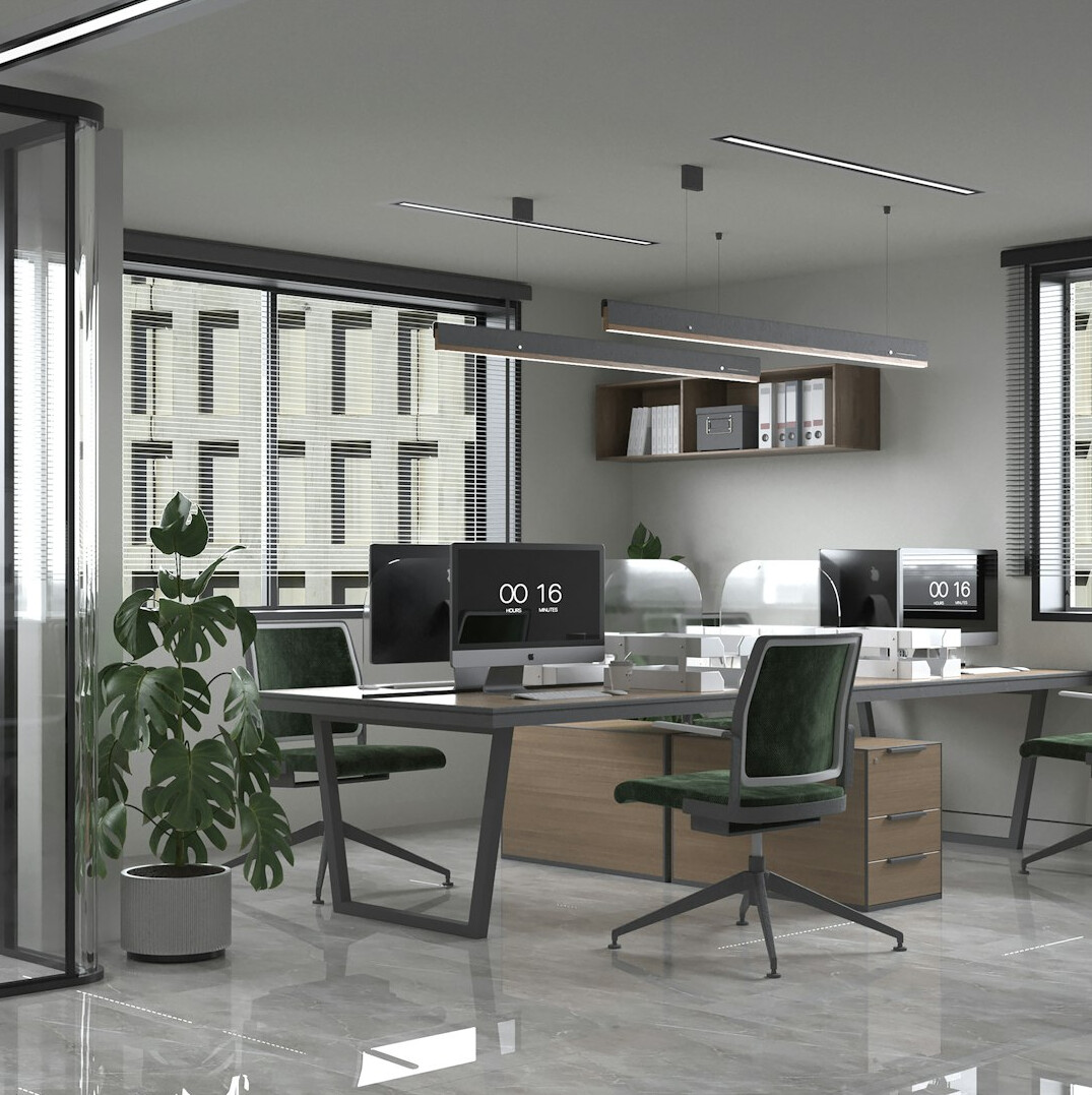 modern office workspace with computers